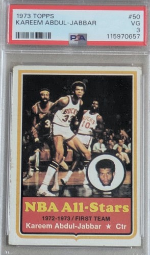 1973 Topps Kareem Abdul Jabbar All Star Card #50. PSA 3 VG