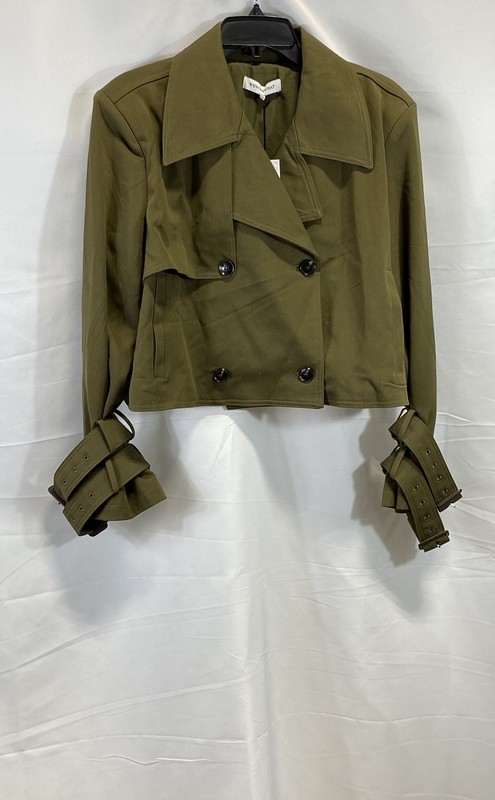 WeWoreWhat Women's Olive Green Cropped Trench Jacket Buckle Cuff Sz M NWT