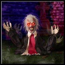 Terrifying Animatronic Zombie with Red Eyes  Scary Voice - 12" Halloween Decor