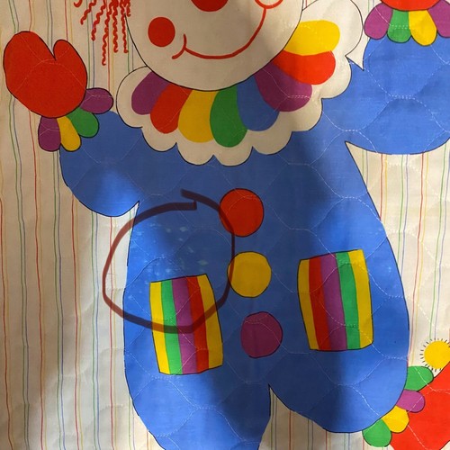 Vintage Baby Decke Clown Luftballons Spielzeug gelb grün blau Bettwäsche Überwurf ABC Zirkus - Bild 3 von 12