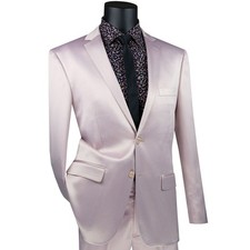 VINCI Men's Blush Pink Sateen Stretch 2-Button Skinny Fit Suit - NEW