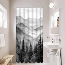 Forest Mountain Shower Curtain Black and White Nature Misty Pine Tree Shower Cur