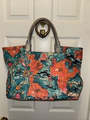 Lilly Pulitzer  X Marks The Spot Map Glitter Trim Map Beach Bag RARE!