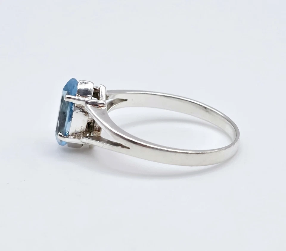 Anillo Topacio Azul Vintage Plata Esterlina Facetado Marquesa Moderno Minimalista  Foto 4 de 4