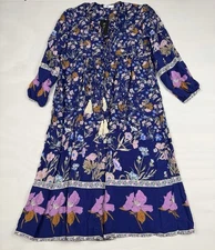 R. Vivimos Long Sleeve Bohemian MIDI Dress Navy Floral Women’s Medium (8/10)