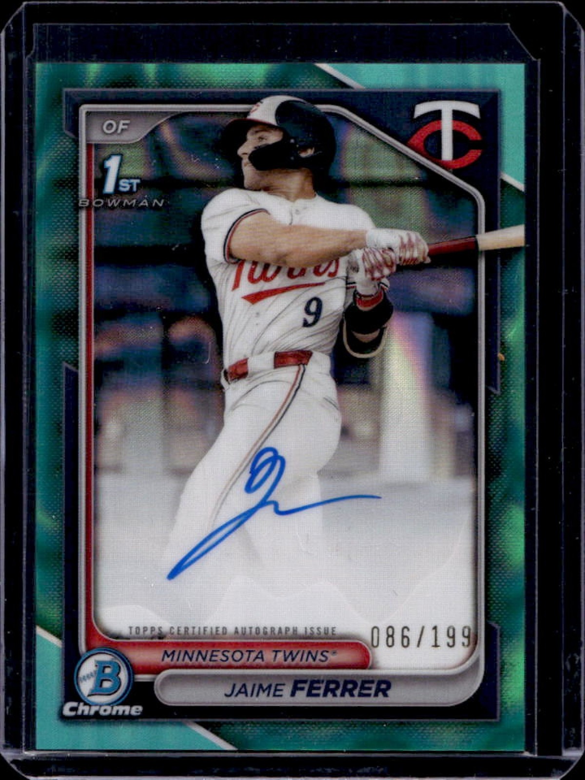 2024 Bowman Draft Jaime Ferrer Chrome Auto Aqua Lava Refractor 1st #/199 Twins