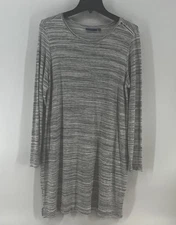 Apt 9 Knee Length Shift Dress Long Sleeve White W/Subtle Heathered Blk Stripes L