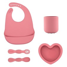 BabyX Silicone Feeding Set 5pc Suction Bowl Training Spoon Fork Cup Bib BLW Baby