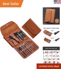 16-Piece Professional Manicure Set in Brown Leather Case - Perfect Grooming Gift