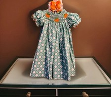 Girls NWT Classic Whimsy Smocked Dress Long Thanksgiving Pumpkins Free Bow 2T