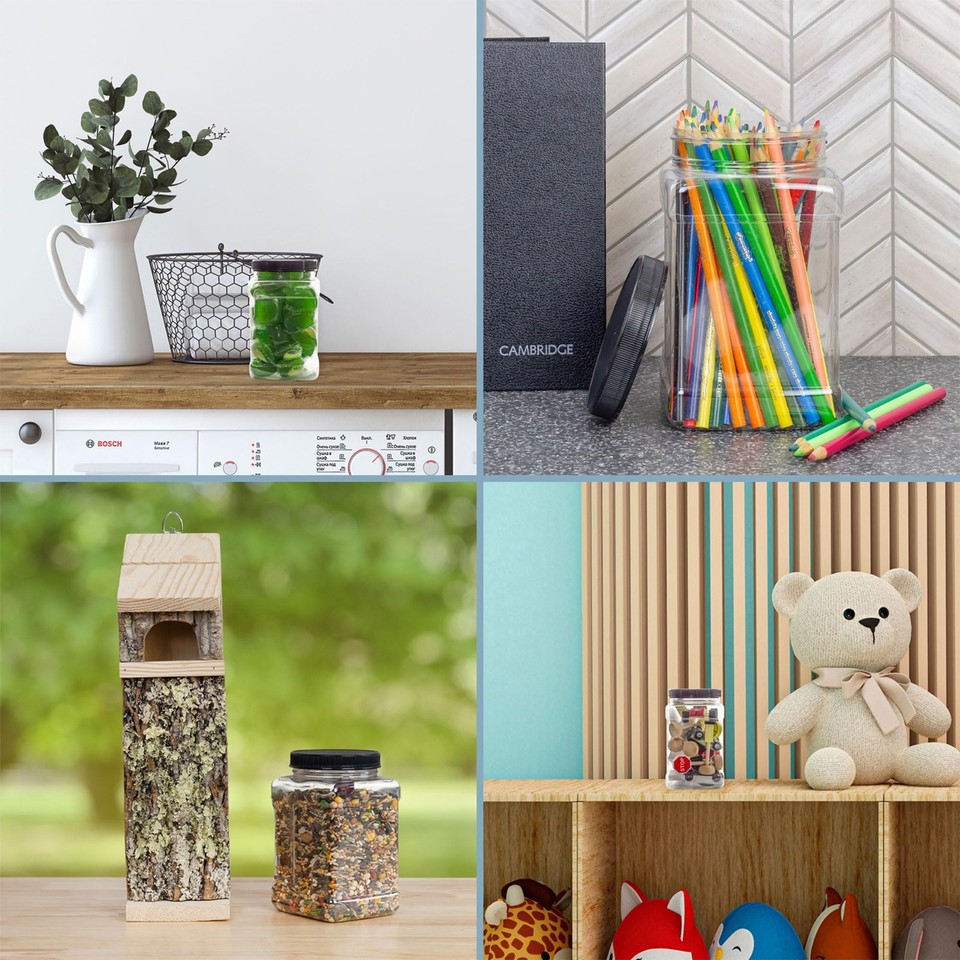 48oz Square Plastic Jars (3-Pack); Clear Rectangular 6-Cup Canisters w ...