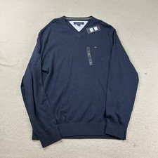 Tommy Hilfiger Sweater Mens XL Blue Cotton V Neck Long Sleeves Pullover NWT