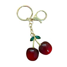 Cherry Keychain Bag Charm   Dark Red  Gold Tone Brand New 