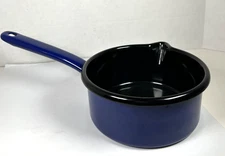 Riess CLASSIC European Saucepan with Spout Enamel Blue & Black 6” Austria Heavy