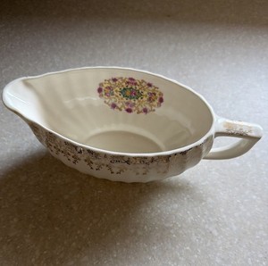 Vintage American Limoges Floral Gravy Boat With 22k Gold Trim. 7” X 3 5/8”