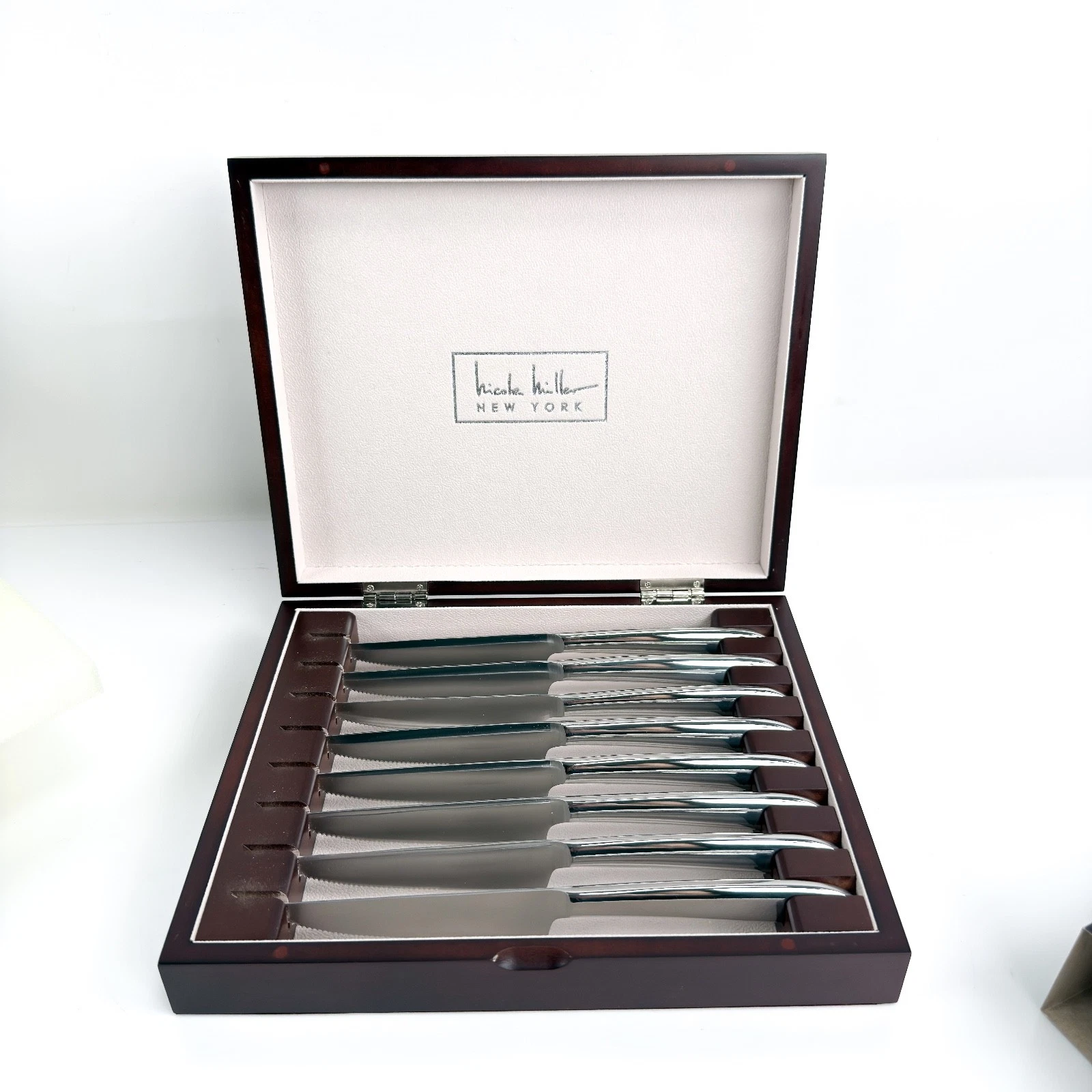 Nicole Miller Steak Knife Set - 8-Piece Stainless Steel with Wood Storage Box