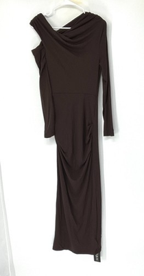#ad Silquee NWT women’s maxi dress size 6 Brown Long Sleeve Ruched Cold Shoulder $27.99
