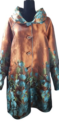 UBU Reversible Parisian Iridescent Hood Raincoat Jacket Floral Print Sz Medium 