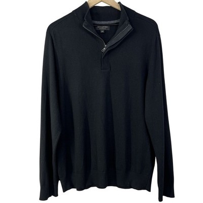 Banana Republic Mens Premium Luxe Yarn Quarter Zip Sweater Black Silk Cashmere L