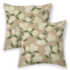 Beige Floral Pillow Covers 18x18 Inch Set 18" x 18" Pack of 2 Beige Hydrangea