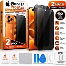 iPhone 17 Pro Max Privacy Screen Protector 2 Pack Tempered Glass