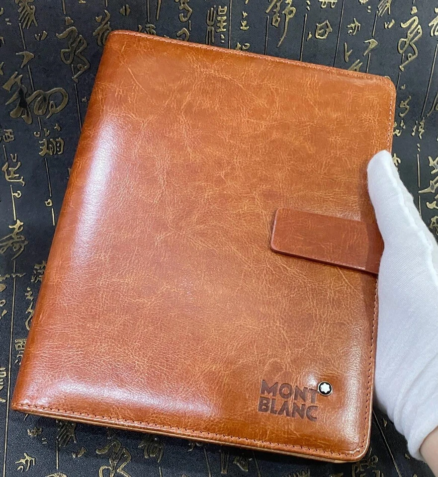 Montblanc Marrón Cuero Premium Cuaderno y Bolígrafo Lujo Set de Regalo Foto 2 de 4