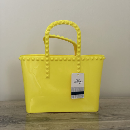 Bon Voyage Yellow Rubber Studded Jelly Beach Small Tote Bag NWT