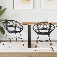 Esszimmerstuhl 2 Stk. Rattan Und Eisen Schwarz 54 X 65 X 82 Cm