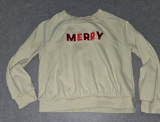 Cat  Jack MERRY Ivory Christmas Crew Neck Sweatshirt Small 6/7