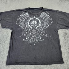 Winged Skull Graphic Shirt Mens Extra Large Black Gothic Tattoo Biker Streetwear