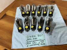 11 GLOBE TUBES UX-280 CX-380 TYPE 80 Engraved Antique RCA Light Up DISPLY ONLY