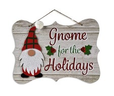 Christmas Gnome For The Holidays Glittered Wood Hanging Sign, 11x8