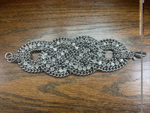 UNWORN Retired STELLA & DOT Petra Braided Chain Rhinestone Silver Tone Bracelet