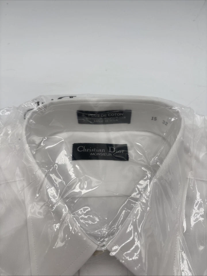 NUEVA Camisa de Vestir Christian Dior Para Hombre Blanca Puños Franceses Talla 15/32 Foto 2 de 4