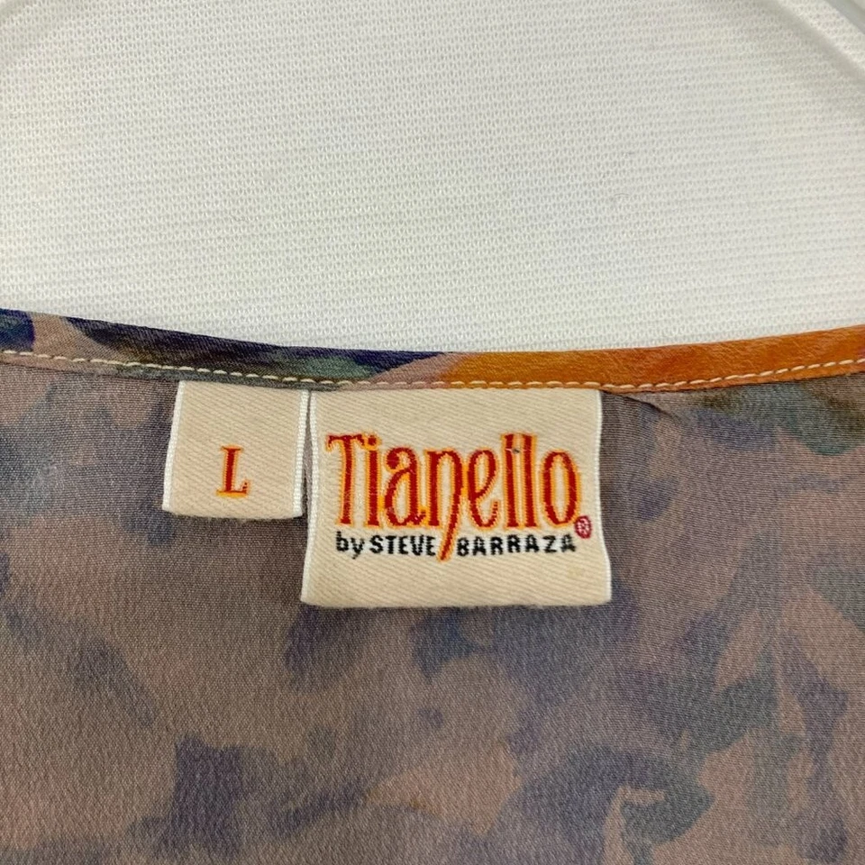 Tianello Large Floral Abstract Split Neck Soft Flowy Artsy Poncho Kaftan - Image 3 of 4