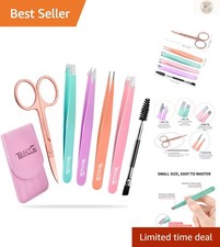 Multi-Colored 6-Piece Eyebrow Grooming Set with Precision Tools  Leather Case