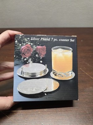 7 piece coaster set vintage silver plated New In Box