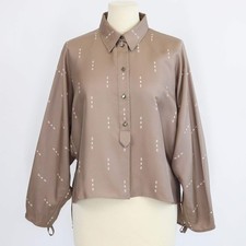 Hermes Grey Silk Losanges sur Faconne Crop Painter Shirt