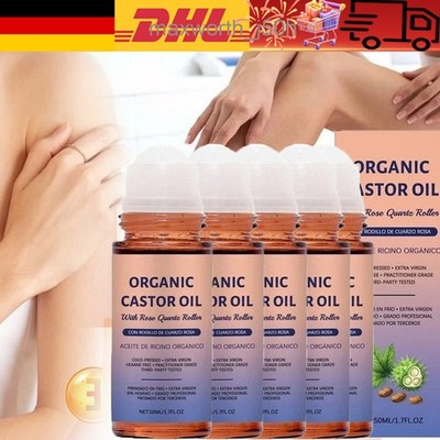 1-5PCS Organic Golden Castor Oil Roll-On with Rose Quartz 100% Pure for Skin
