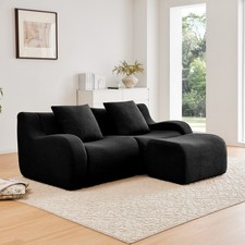  New L-Shaped Teddy Fabric 2-Seat Boneless Sofa,No Assembly Required Curved Ar