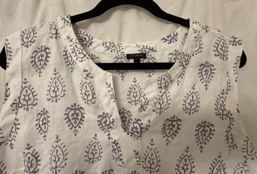 Talbots Sleeveless Top Scoop Neck Linen Cotton Natural Paisley Top. Size XL. - Picture 3 of 7