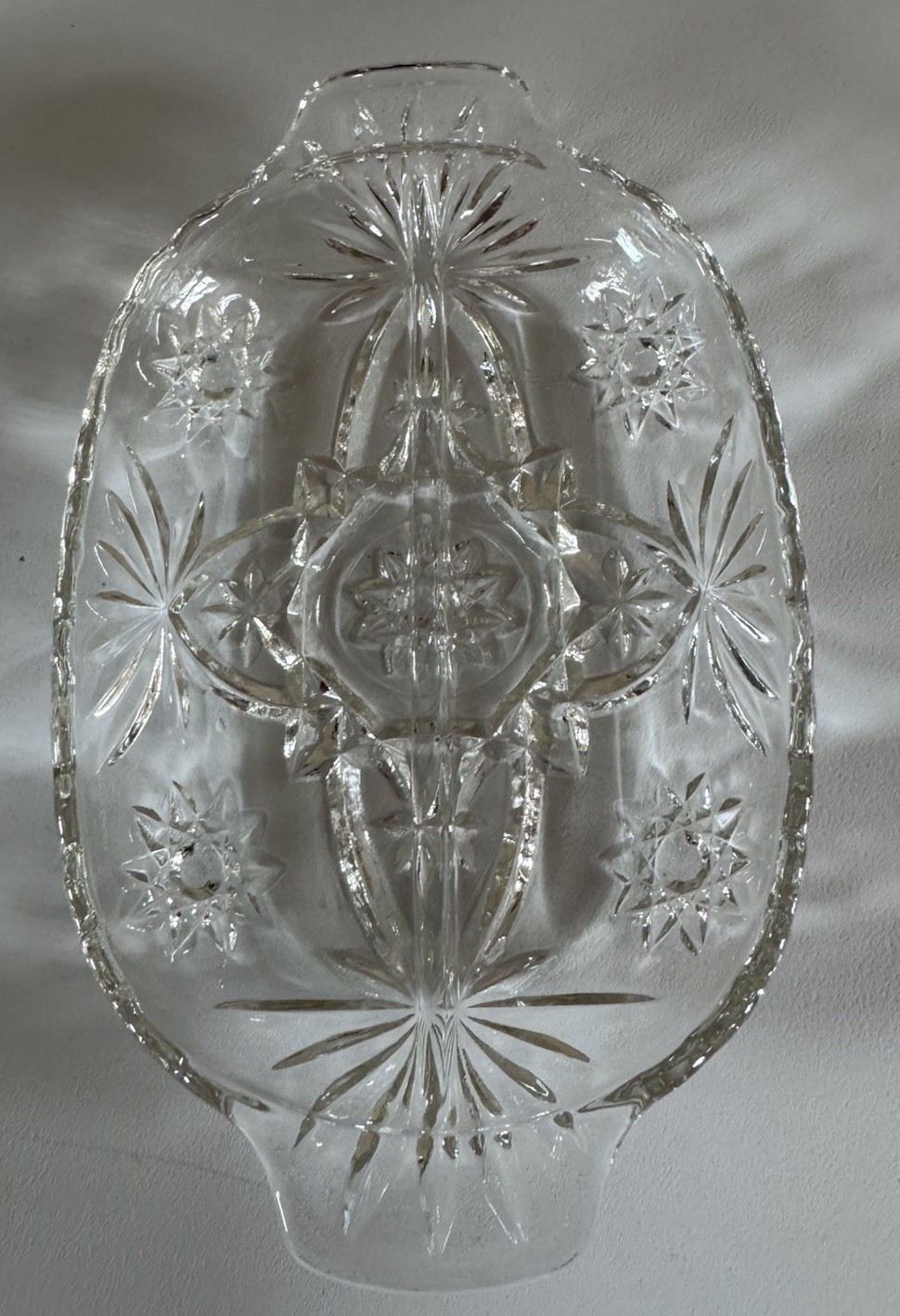Vintage Anchor Hocking Star of David Glass Relish Dish Divided Serving Tray 10