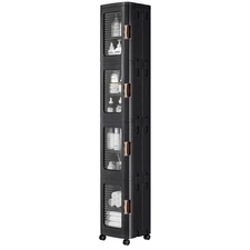 4-Tier Tall Narrow Storage Cabinet with Movable Wheels, Adjustable Shelves, A...