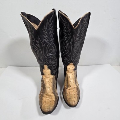Tony Lama Vintage Genuine Snakeskin Cowboy Boots Black Tan  display picture 3