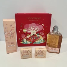 L’Occitane 4 Pc Set Cherry Blossom Shower Gel  Hand Cream & Soap Bar - Box Dmg