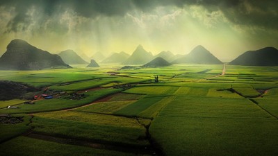 Playmat Desk Mat Anime nature landscape mountains clouds sky rain monsoon Play