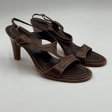Banana Republic Leather Heeled Sandals Brown Slingback T Strap Women's 5.5M Y2K