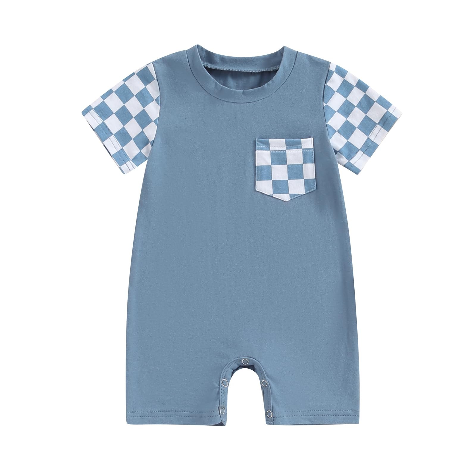 Newborn Baby Boy Girl Clothes Checkered Plaid Romper Jumpsuit Short Sleeve On...