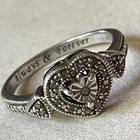 Sterling silver/clear stone heart ring band size P inscribed ALWAYS & FOREVER