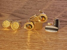 Vintage-Set: 3 Paar Herren-Manschettenkn&ouml;pfe &ndash; 60er/70er Style | Goldfarben,